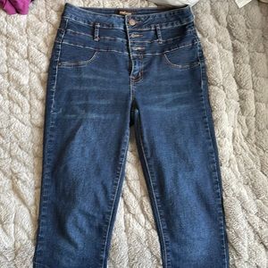 Dark blue high waisted skinny jeans